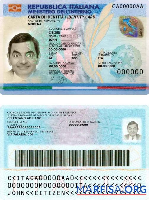 Printable Italy ID (2016 – Present) sample